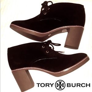 Tory Burch Hilary suede ankle boot bootie heel boots rubber heel